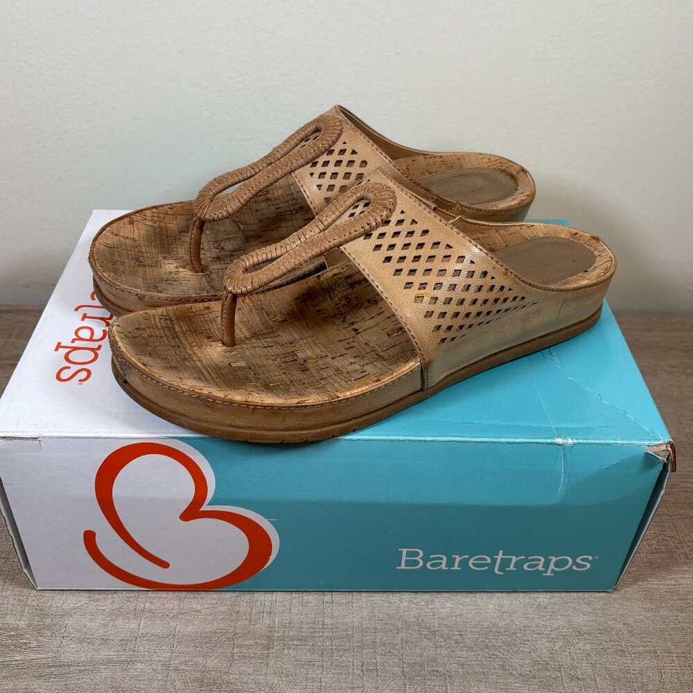 Baretraps Chinda Natural Cork Memory Foam Thong Sandals Slides Caramel Tan Brown
